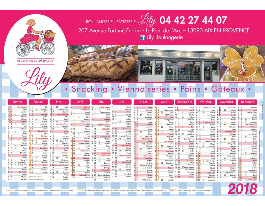 Calendriers et Agendas pour Métiers de la Boulangerie et Patisserie