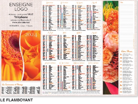 Calendriers et Agendas pour Métiers de la Fleur