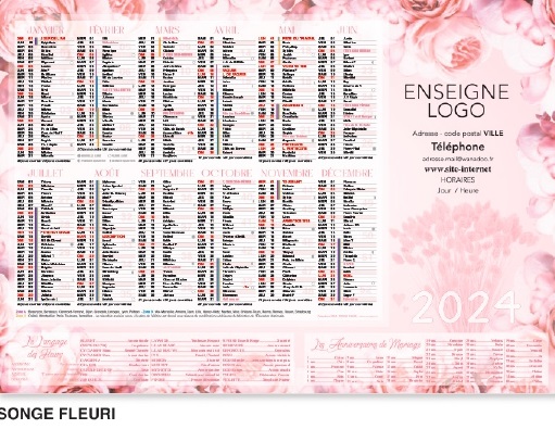 Calendriers et Agendas pour Métiers de la Fleur