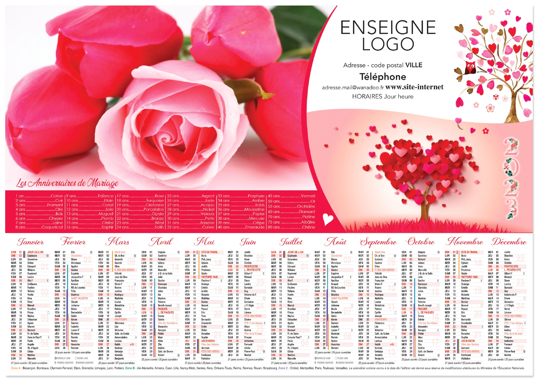 Calendriers et Agendas pour Métiers de la Fleur