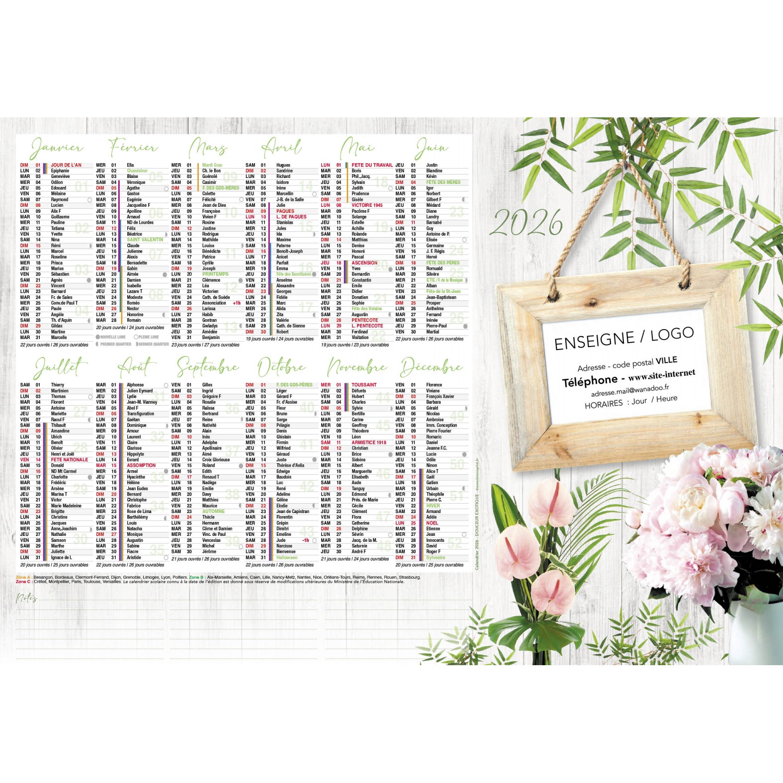 Calendrier 2026 - Douceur Exotique