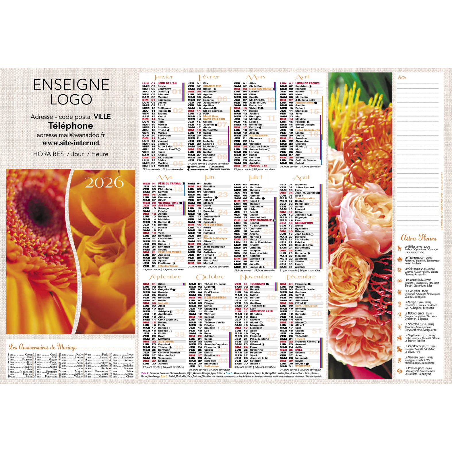 Calendrier 2026 - Flamboyant