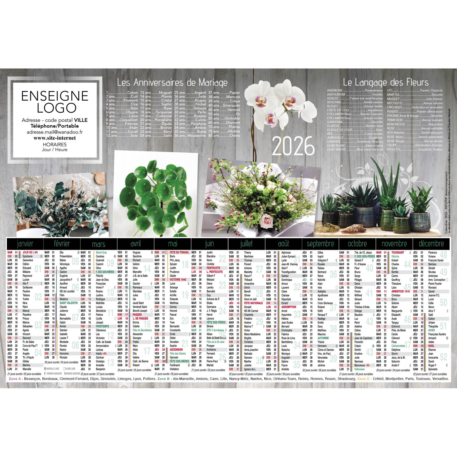 Calendrier 2026 - Intuitif