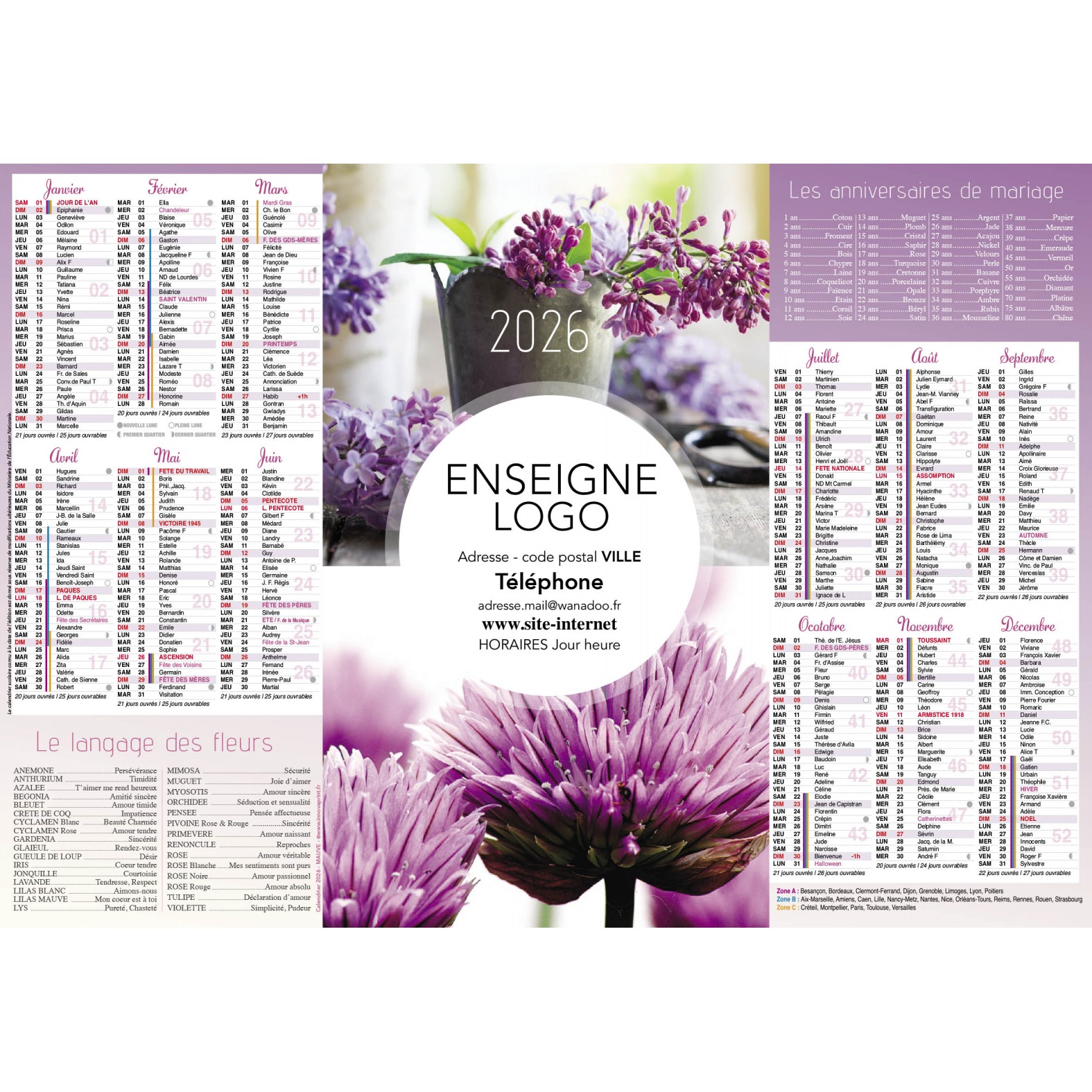 Calendrier 2026 - Mauve