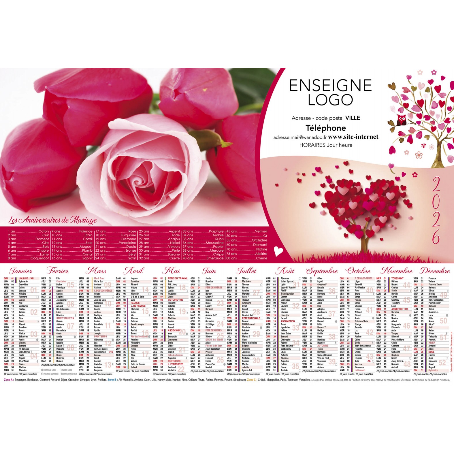 Calendrier 2026 - Pink Joy