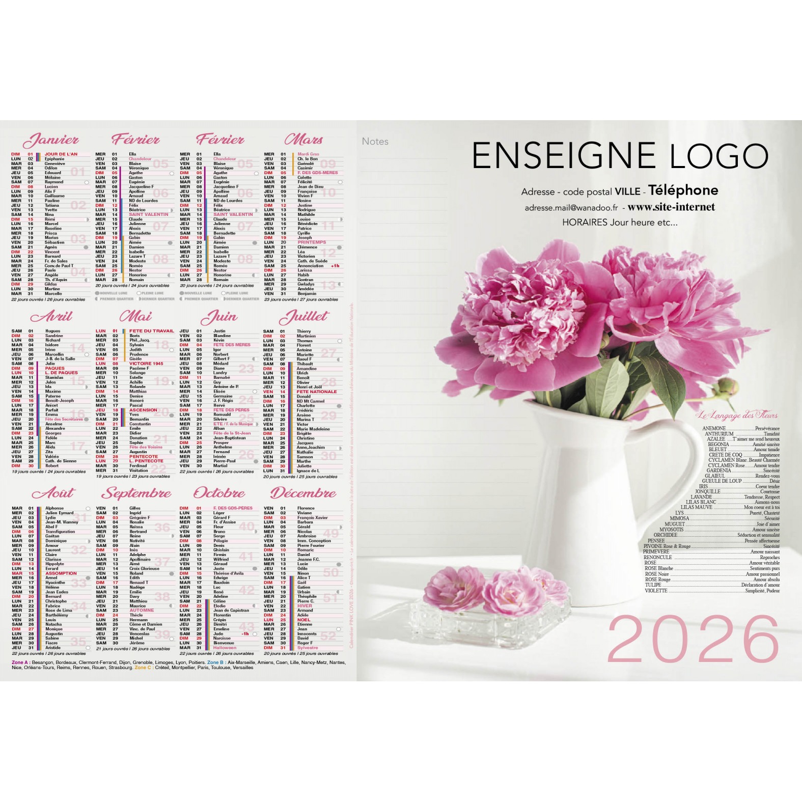 Calendrier 2026 - Pink Love