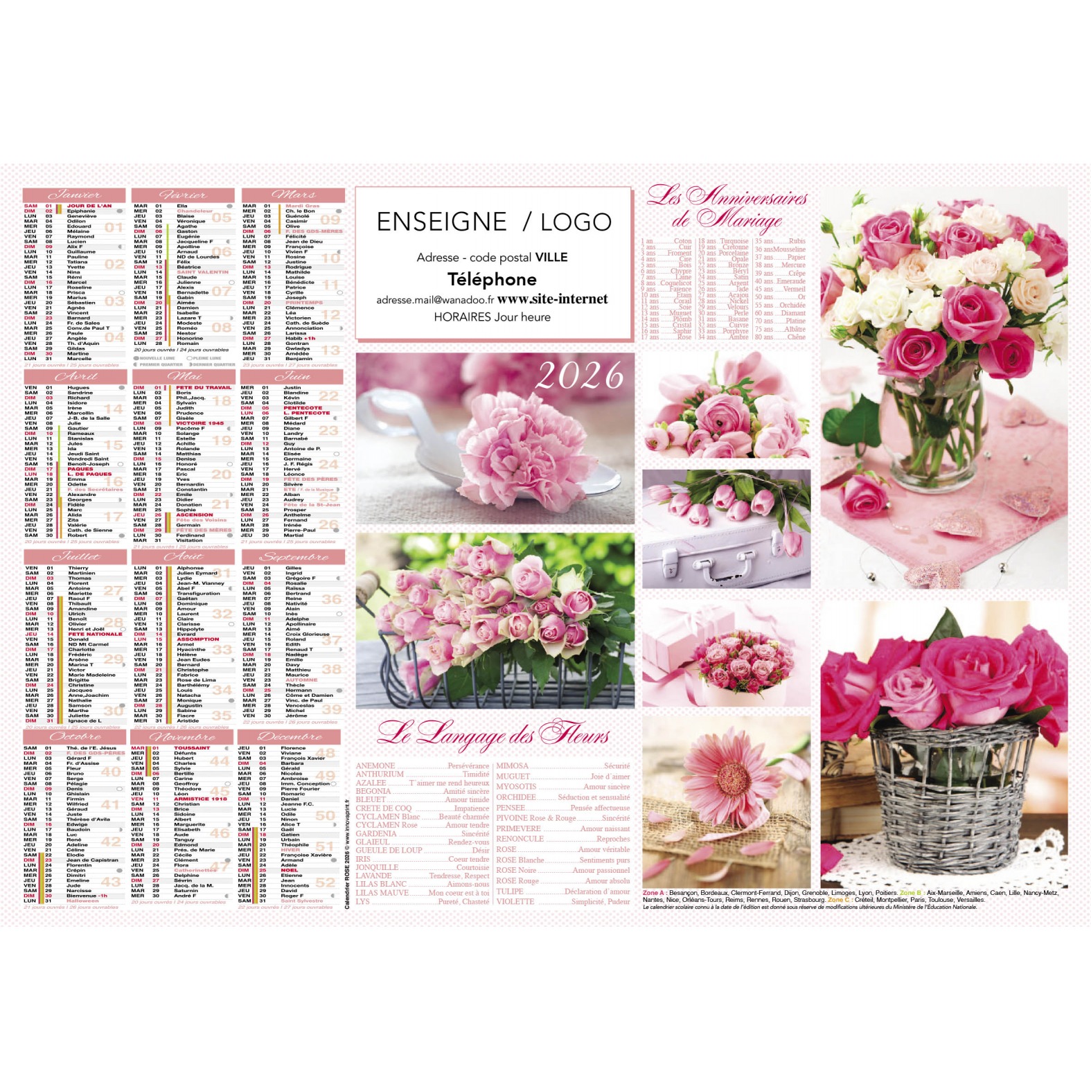 Calendrier 2026 - Rose