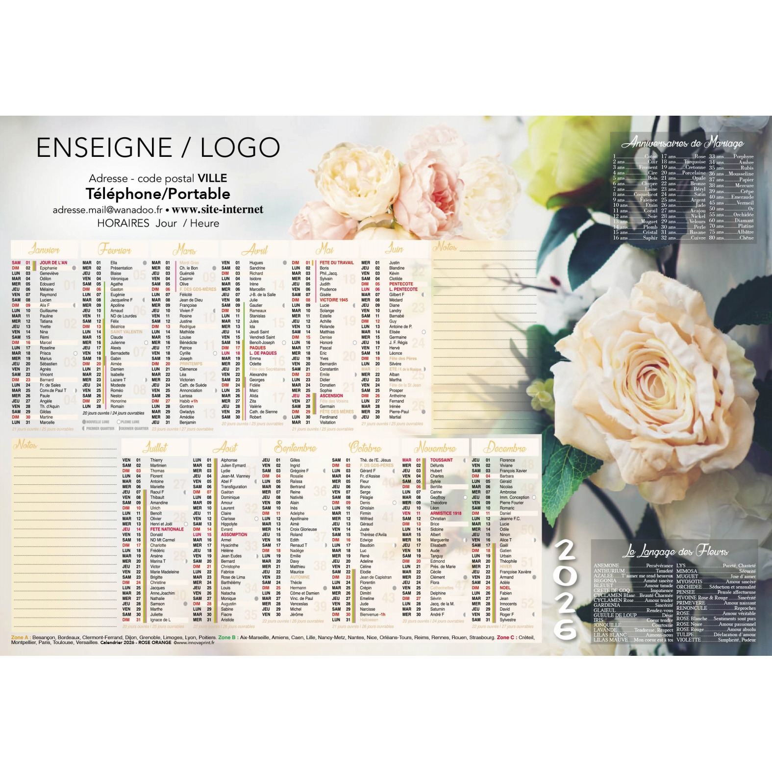 Calendrier 2026 - Rose Orange