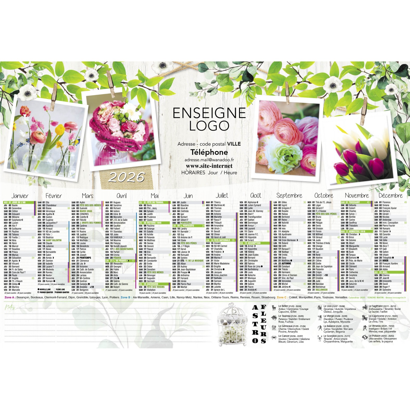 Calendrier 2026 - Tendre Matin