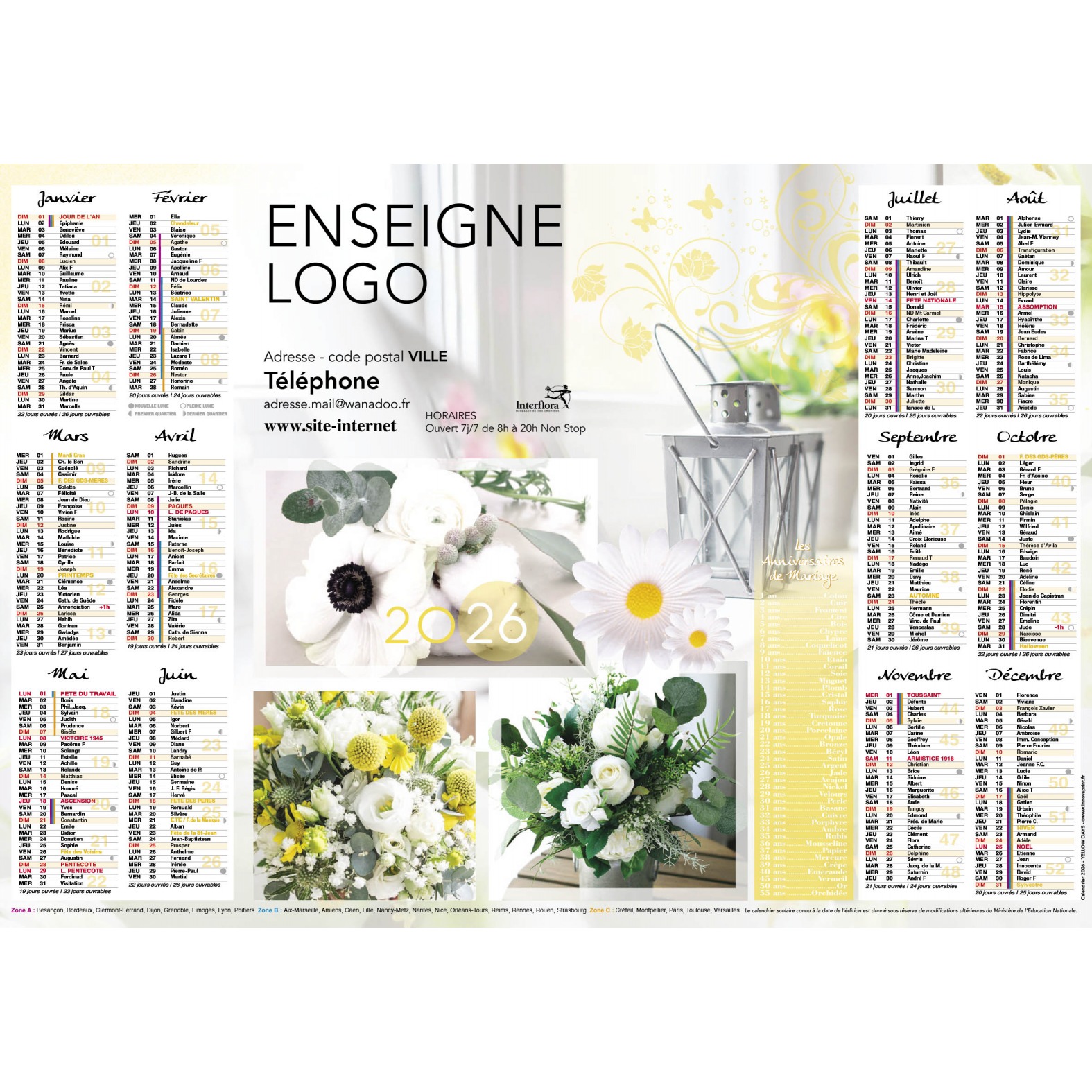 Calendrier 2026 - Yellow Days